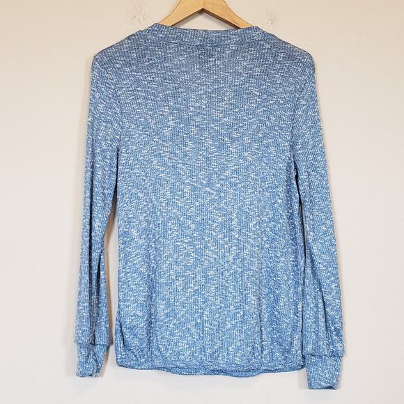 Bobeau Blue Faux Wrap V-Neck Long Sleeve Knit Top Women's Small Fall Casual - Picture 2 of 8